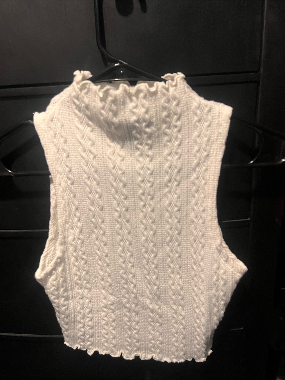 Forever 21 White Cable Knit Sleeveless Turtleneck Top